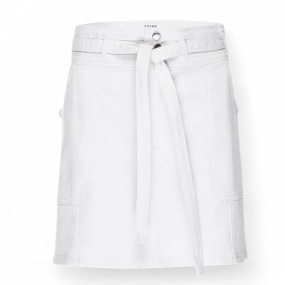 ❣️FRAME White Denim Skirt with Belted Waist Tie New Size 2 - Picture 4 of 5